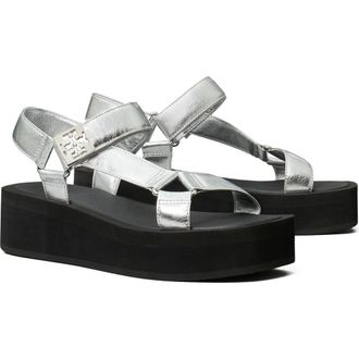 Tory Burch Mellow Platform Sandal in Silver /Perfect Black at Nordstrom, Size 7.5
