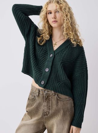 Twik Womens Big button shaker-rib Cardigan Sweater