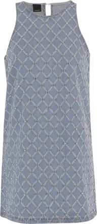 Pinko Light Blue Cotton Sleeveless Dress With Rhinestones