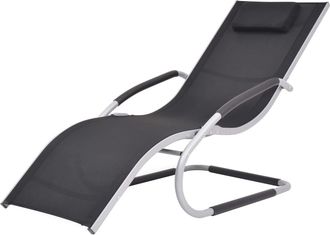 vidaXL Tumbona Con Coj&iacute;n Aluminio Y Textilene Negra Vidaxl