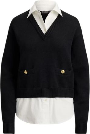 Ralph Lauren Trui met knoopdetails - Dames - V-hals truien - Veelkleurig - L - Katoen - Truien & Vesten