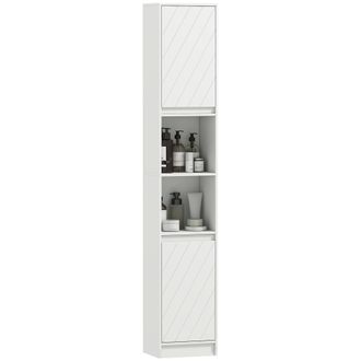 HOMCOM Homcom Armario De Ba&ntilde;o Alto, Columna De Ba&ntilde;o Estrecha Con 2 Puertas Y 2 Estantes Abiertos, Para Espacios Peque&ntilde;os, 30x24x170 Cm, Blanco