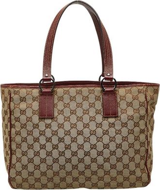 Gucci Beige Bordeaux Canvas Leather Handbag Tote Bag (Pre-Owned)