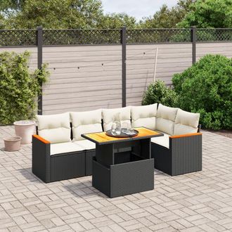 vidaXL Vidaxl - Set De Sof&aacute;s De Jard&iacute;n 6 Piezas Y Cojines Rat&aacute;n Sint&eacute;tico Negro