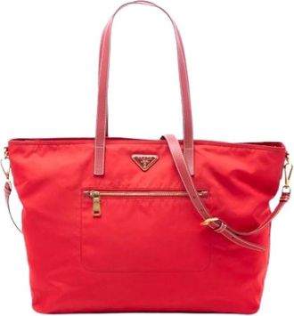 Prada Pre-owned Tote Bags, female, Red, Size: ONE SIZE Pre-owned Nylon Tote Bag