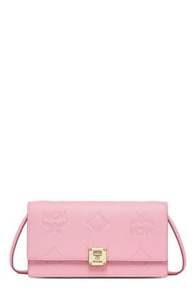 MCM Large Aren Chain Wallet in Embossed Monogram Leather in Lotus Pink at Nordstrom
