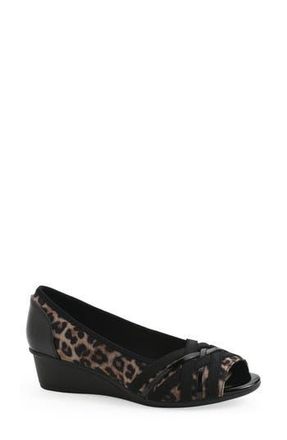 White Mountain Boldest Wedge Peep Toe Pump in Tan/Leopard/Nylon at Nordstrom Rack, Size 8.5