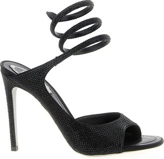 Rene Caovilla Black Satin Stiletto Heel Womens Sandals