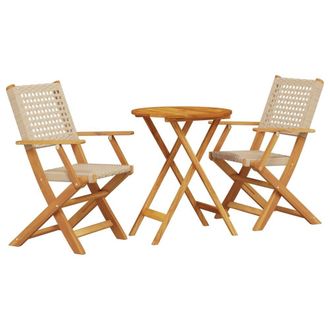 Berkfield Home 3 Piece Bistro Set Beige Poly Rattan & Solid Wood