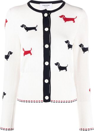 Thom Browne intarsia-knit Hector cotton cardigan - women - Cotton/Polyamide - 42 - White