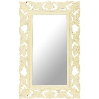 vidaXL Hand Carved Mirror White 80x50 cm Solid Mango Wood vidaXL