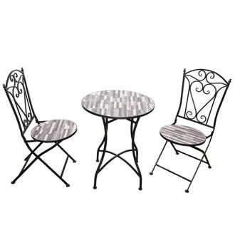 Shatchi Mosaic Bistro Set with Folding Chairs & Ceramic Table for Garden