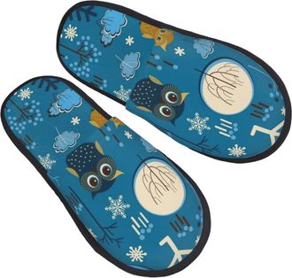 Generic Fuzzy Slippers Cute Colorful Owls And Trees Fluffy Slippers Unisex Washable Slipper For Party Winter Guest L
