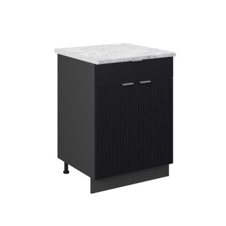 Vicco Mueble Bajo De Cocina Fame-line, Rayas Negras, 60 Cm Con Caj&oacute;n, Et M&aacute;rmol