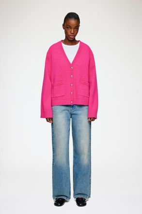 Ganni Pink Classic Cardigan in Wool - Size XXS