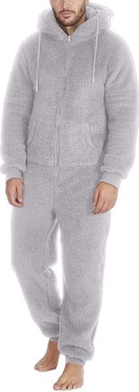 Generic Onesies for Men Teddy Fleece Comfortable Leisure Suit Warm Soft Fluffy Pyjamas Long Sleeve Cozy Plush Jumpsuit Loose Casual Loungewear with Pockets Ho