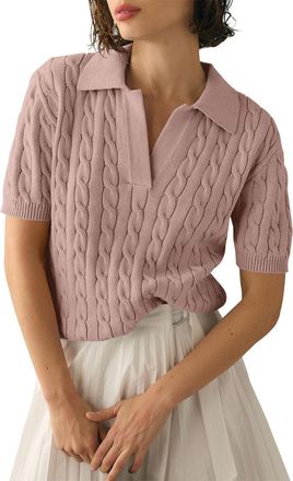 Generic Summer Jumpers for Women UK Womens Short Sleeve Solid Lapel V Neck Knit Pullover Sweater Cotton Jumpers for Women UK Sales Travel Essentials Fleece Wa