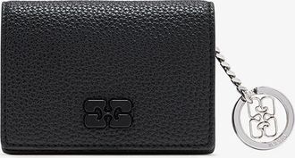 Ganni Black Card Holder With Flap in Grained