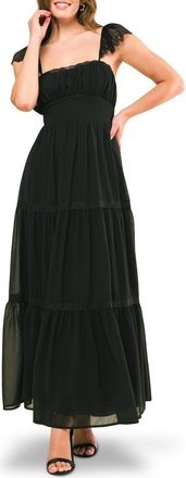 Flying Tomato Cap Sleeve Lace-Up Back Maxi Dress in Black at Nordstrom Rack, Size Medium