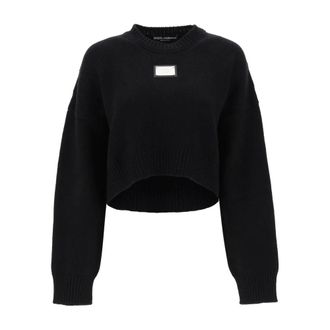 Dolce & Gabbana Logo Plaque Cropped Jumper - female - Dolce & Gabbana - Round-neck Knitwear - Black - S - Knitwear