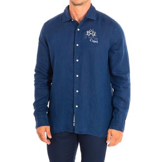 La Martina La Martina Mens Long Sleeve Shirt TMC311-TL319 - Blue Linen - Size Medium
