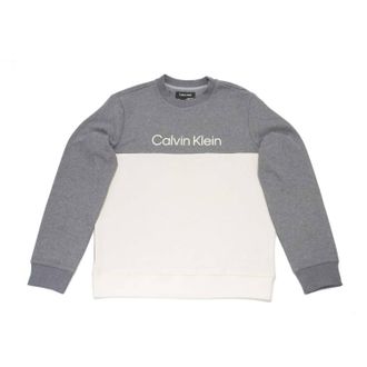 Calvin Klein Mens Color Block Crewneck Sweatshirt In Medium Grey Heather