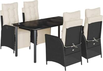 vidaXL Set De Muebles Jard&iacute;n 5 Pzas Con Cojines Rat&aacute;n Sint&eacute;tico Negro Vidaxl