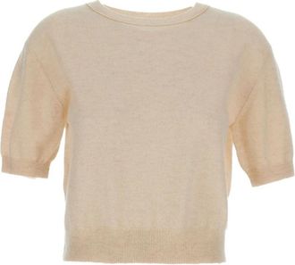 Lisa Yang Geribbelde T-shirt met korte mouwen - Dames - Cashmere truien - Wit - S - Kasjmier - Truien & Vesten