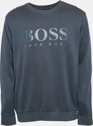 HUGO BOSS Boss By Hugo Boss Blue Logo Print Cotton Knit Sweatshirt