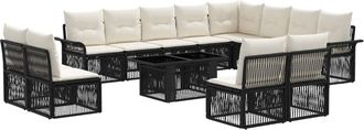vidaXL Conjunto De Sof&aacute;s De Jard&iacute;n 13 Uds. Negro Y Blanco Crema Vidaxl