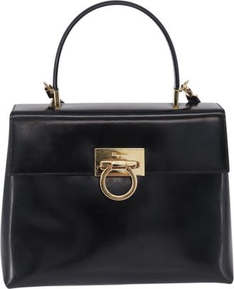 Ferragamo Gancini Top Handle Leather Black Patent_Leather Handbag (Pre-Owned)