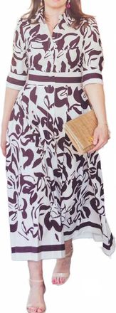 Milva Mi. Button Front Midi Shirt Dress In White/ Brown