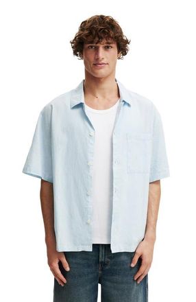 Cotton On Mens Eli Linen Blend Short Sleeve Shirt in Textured Summer Blue at Nordstrom, Size Xx-Large