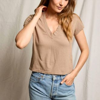 perfectwhitetee Alanis V-Neck Top In Mocha
