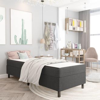 vidaXL Cama Box Spring Tela Gris Oscuro 100x200 Cm Vidaxl