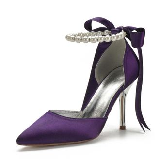 Miyoopark Wedding and Evening Shoes for Women Prom Pumps with Ribbon M532 Dark Purple UK 4.5