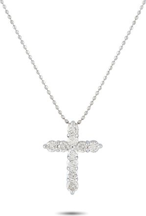 Luxury Bazaar 18K White Gold 0.70ct Diamond Cross Pendant Necklace MF01-041326