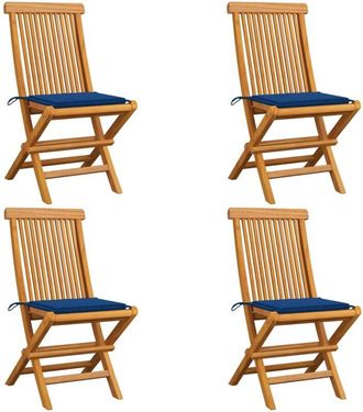 vidaXL Vidaxl - Sillas De Jard&iacute;n 4 Uds Con Cojines Azul Real Madera De Teca