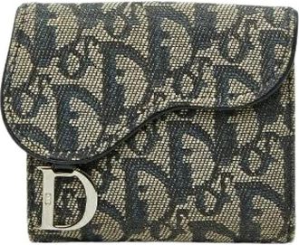 Dior Pre-owned Wallets, female, Blue, Size: ONE SIZE Pre-owned Trotter Oblique Canvas Bifold Wallet