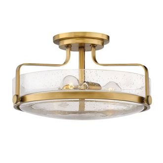 Netlighting Harper 3 Light Bowl Semi Flush Ceiling Light Heritage Brass in Yellow