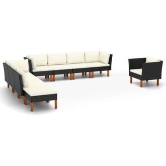 vidaXL Set Muebles De Jard&iacute;n 10 Pzas Rat&aacute;n Sint&eacute;tico Eucalipto Negro Vidaxl