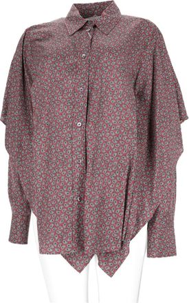 Maison Margiela Burgundy Asymmetrical Draped-Sleeve Patterned Shirt