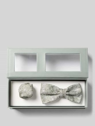 Roy Robson Fliege und Einstecktuch mit floralem Allover-Stitching in Gruen, Gr&ouml;&szlig;e 1