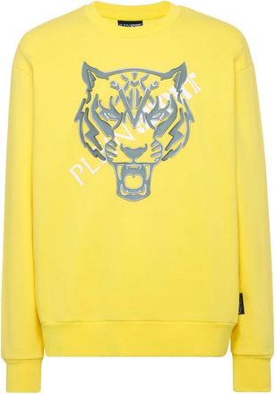 Plein Sport Longsleeve Sweatshirt Tiger - Heren - Sportshirts - Geel - L - Katoen - Fitness