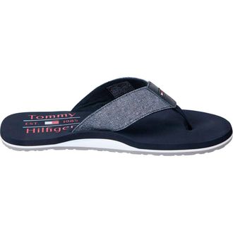 Tommy Hilfiger Mens Chambray Flip Flops with Linen, Blue (Desert Sky), 7
