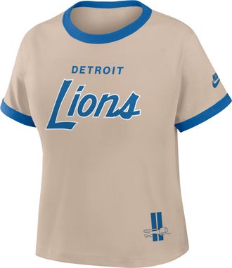 Nike Detroit Lions Rewind Ringer Mod Nike Womens NFL Cropped T-Shirt in Brown | 04N90J2Z9SV-X5Q