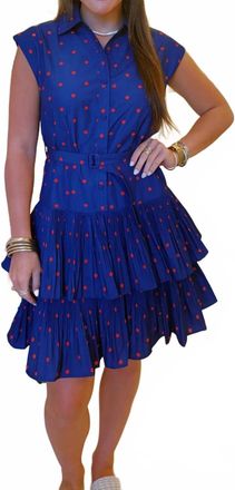 Current Air Polka Dot Printed Button Down Tiered Mini Dress In Royal