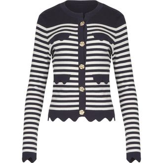 Anne Fontaine Womens Cardigan Blue And White Striped Cardigan With Gold Flower Buttons in Dark Navy at Nordstrom, Size X-Large Eu