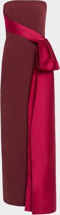 Roland Mouret Strapless Draped Satin Bow Column Gown