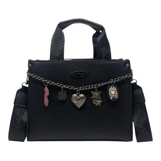 Ed Hardy Womens Convertible Tote Bag, Black W/ Charms, One Size